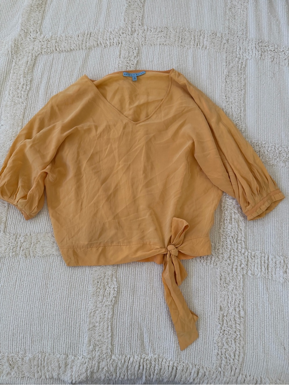 ANTONIO MELANI  silk Golden Mustard Tie-Front V-Neck Blouse